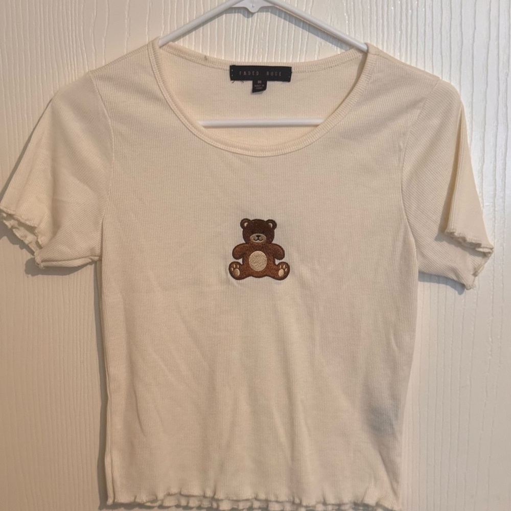 Karen Rose Cream Teddy Bear Crop Top